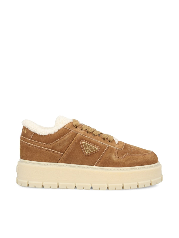 Triangle Logo Platform Shearling Sneakers