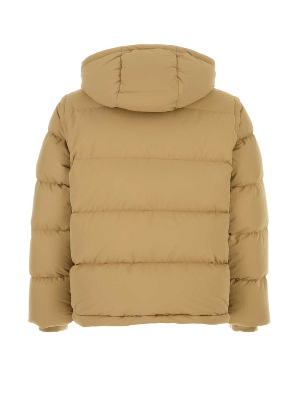 Beige Nylon Hoodieed Padded Jacket