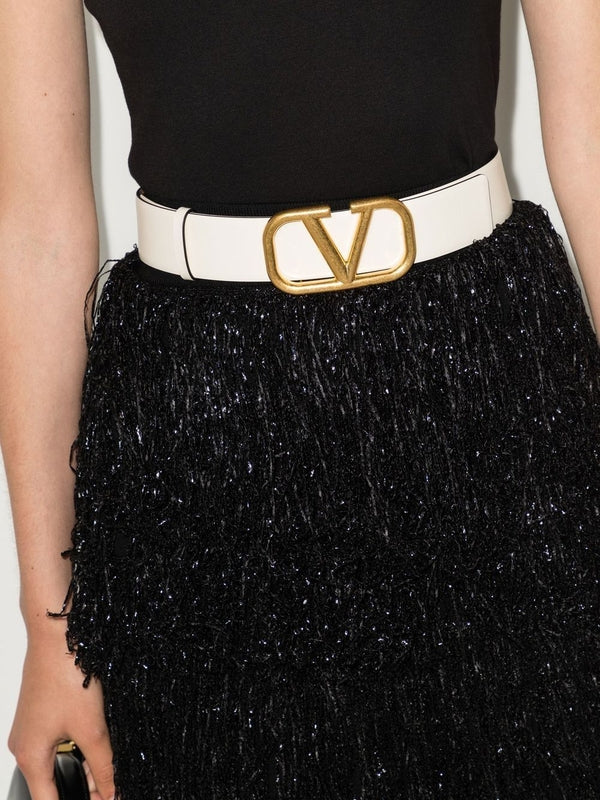 V Logo Reversible Leather Belt