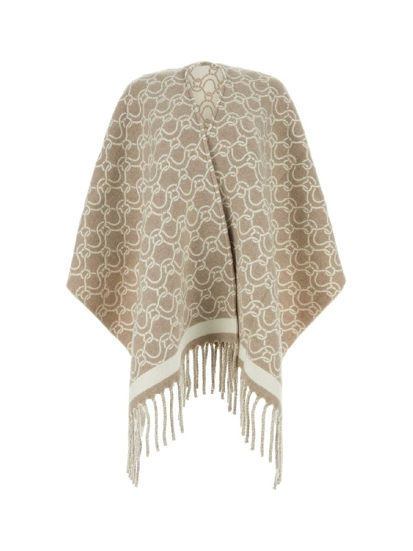 Allover Logo Fringe Wool Cape