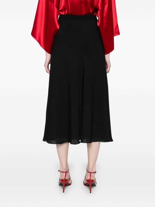 Elastic Waist Silk Midi Skirt