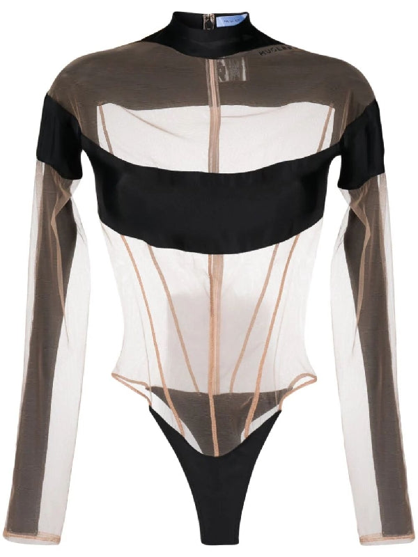 Spiral Sheer Panel Jersey Bodysuit