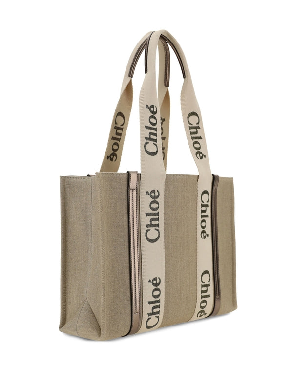 Woody Logo Linen Tote Bag