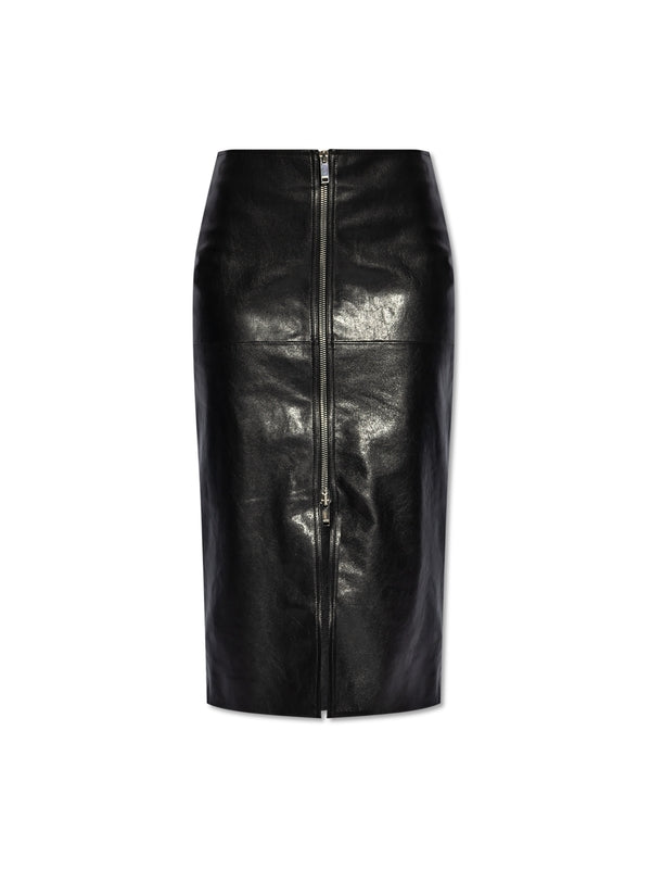 Zipper Detail Leather Midi Skirt