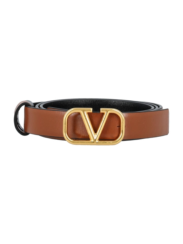 V Logo Buckle Leather Belt