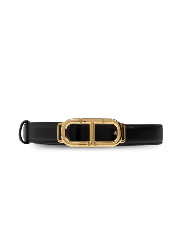 T Logo Buckle Leather Belt