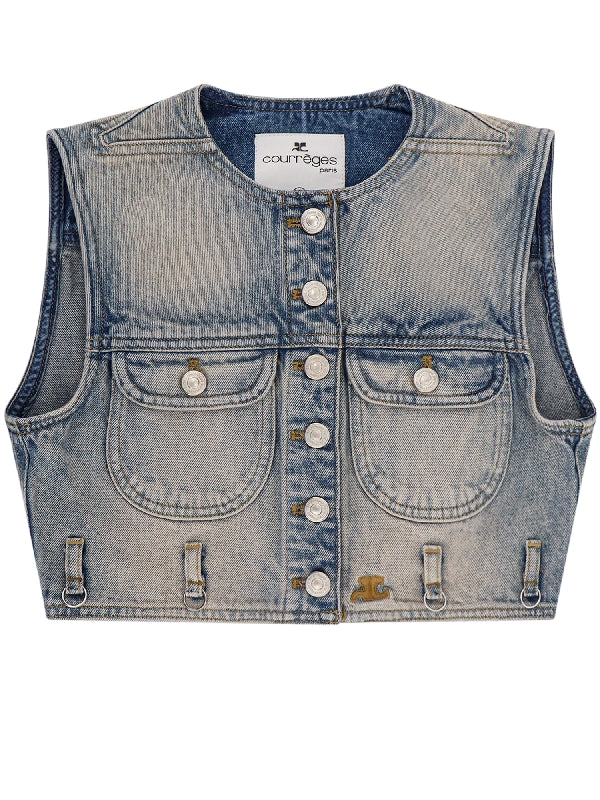 Multiflex Logo Embroidery Denim Vest