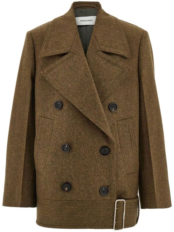 Buckle Belt Wool Double Peacoat