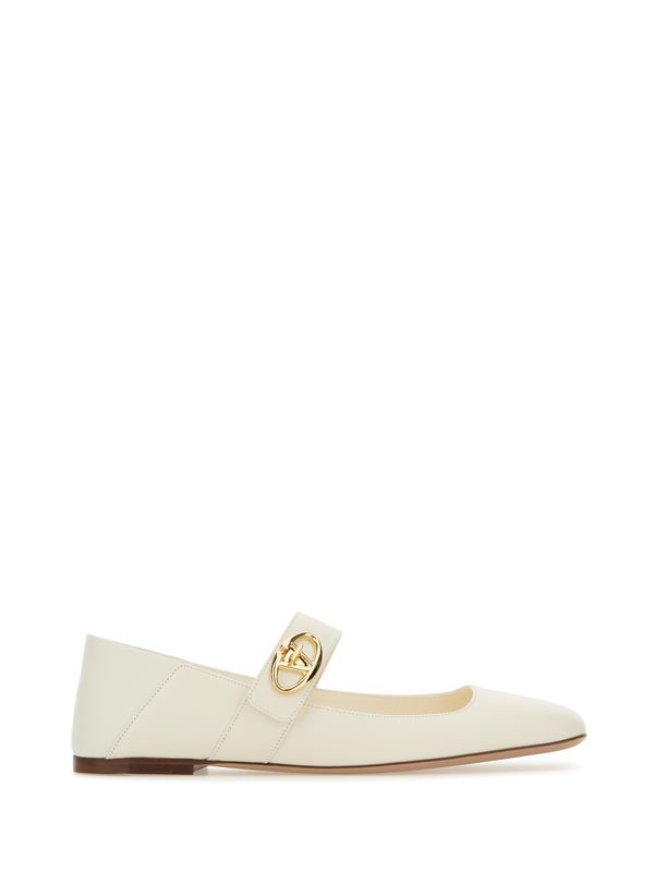 V Logo Leather Ballerina
  Flats