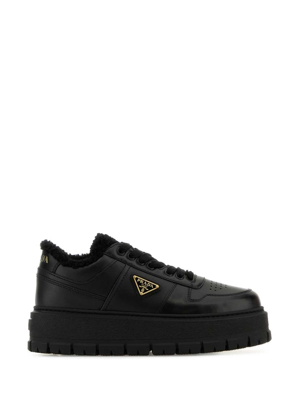 Triangle Logo Shearling Platform Sneakers