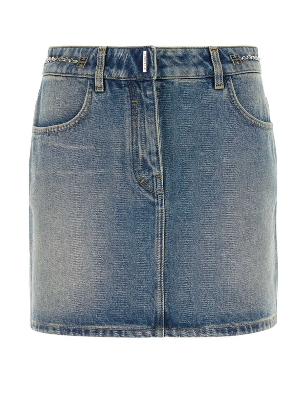 Washing Detail Cotton Denim Skirt