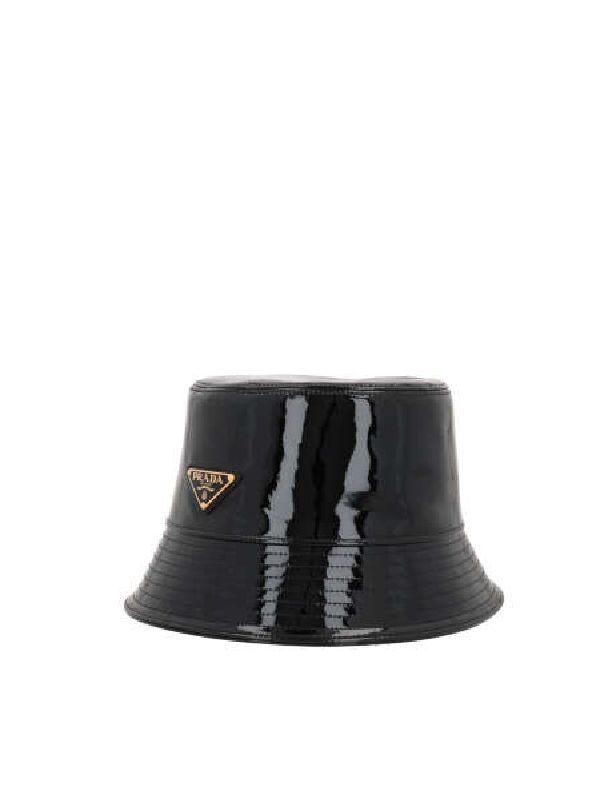 Triangular Logo Patent Leather Bucket Hat