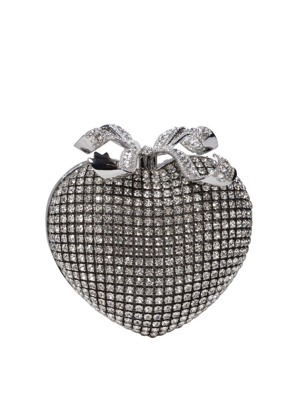 Crystal Bow Heart Clutch Bag