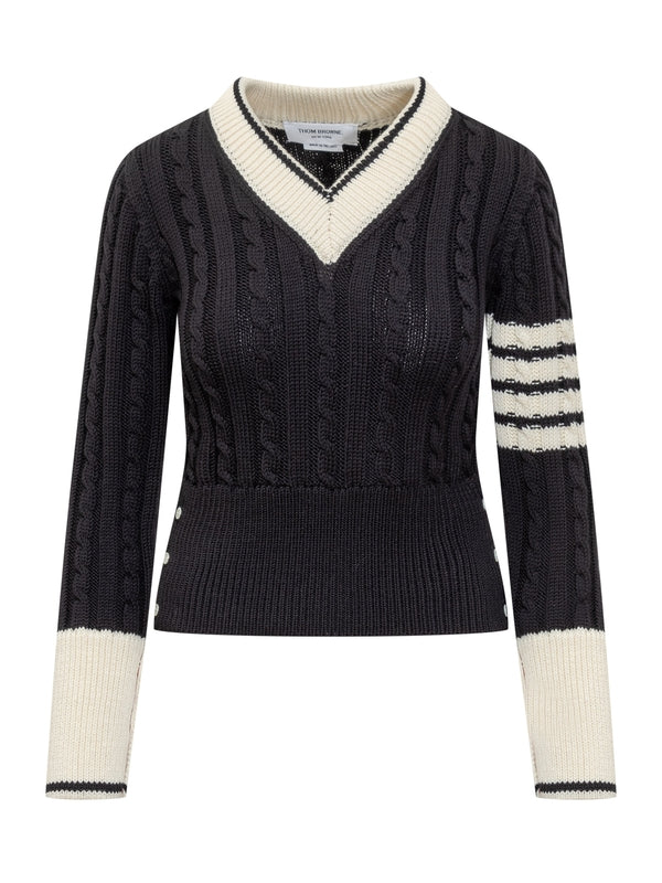 4-Bar V-Neck Cable Knit