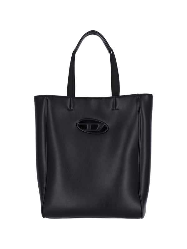 Cut-Out Logo Faux Leather Tote Bag