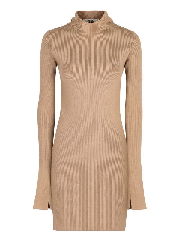Wool Silk Hoodieed Knit Dress