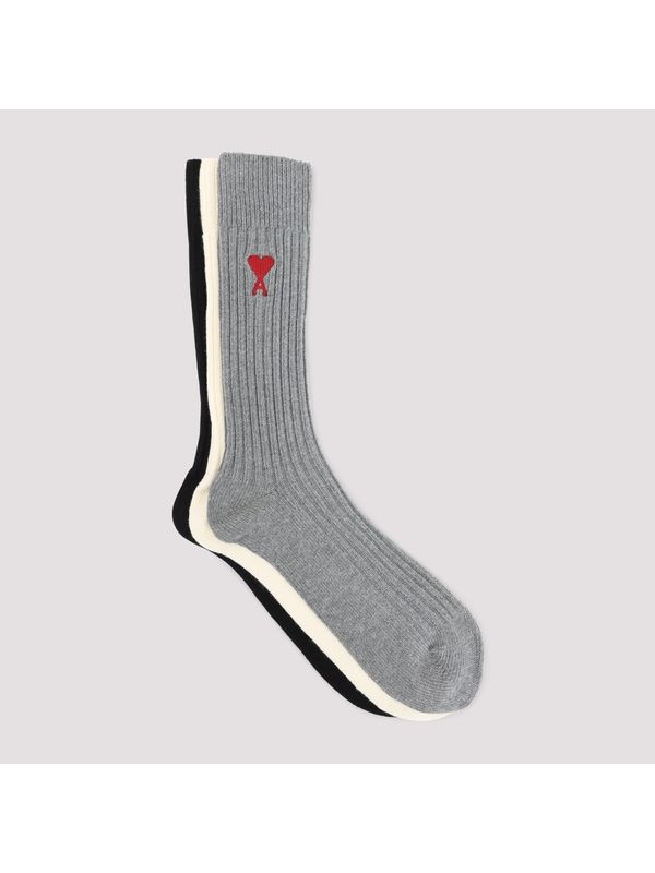 Heart Logo Embroidery Rib Socks 3-Set