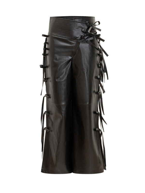 Faux Leather Side Bow Detail Pants