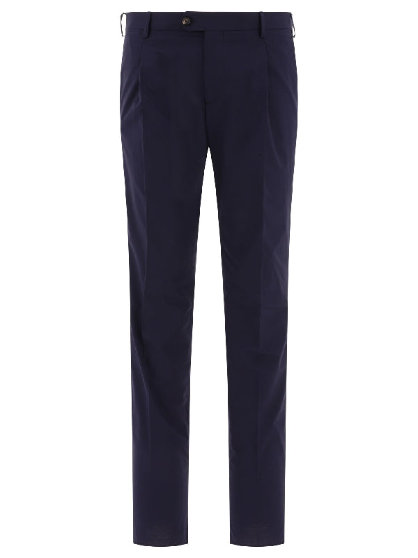 Navy Cotton Blend Tailored Pants