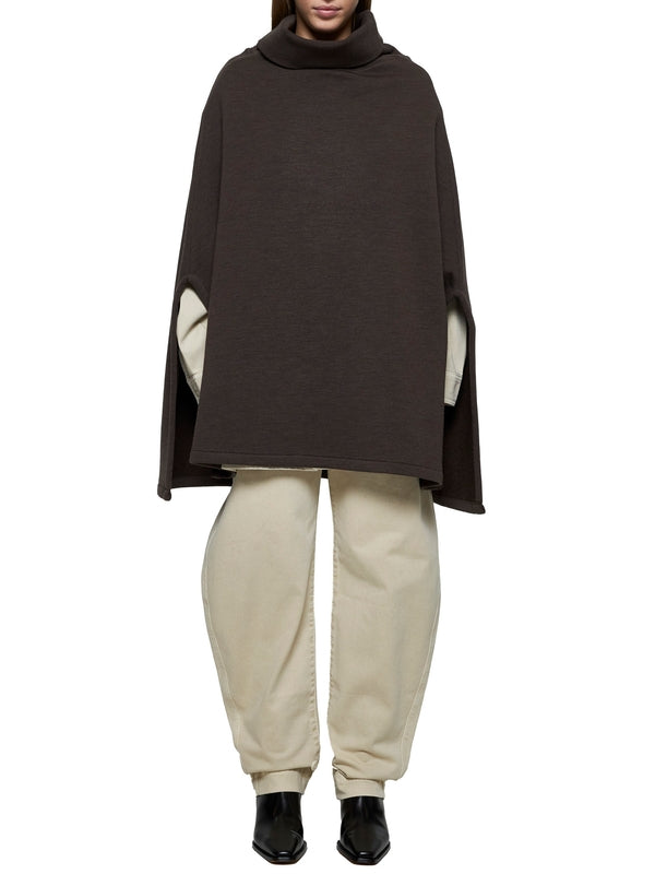 Brown High Neck Wool Cotton Cape