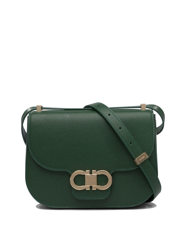 Double Gancini Leather Crossbody Bag