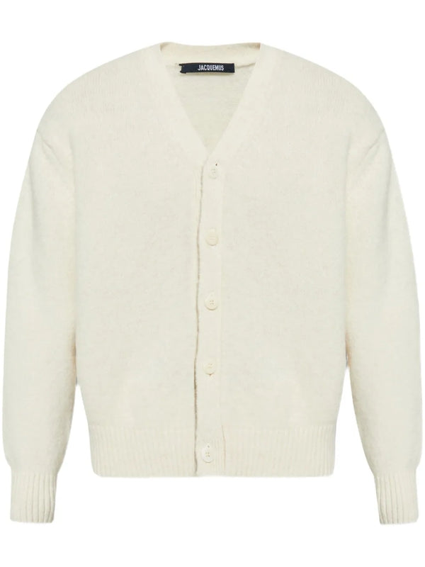 Back Logo Embroidered Wool Blend Cardigan