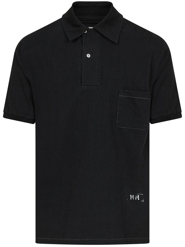 Back Stitch Logo Printed Cotton Polo Shirt