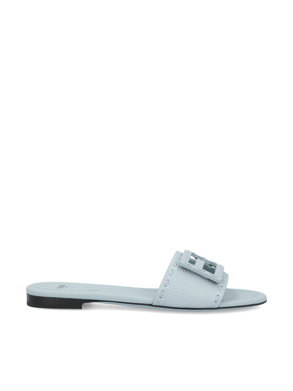 Baguette Leather Flat Slides