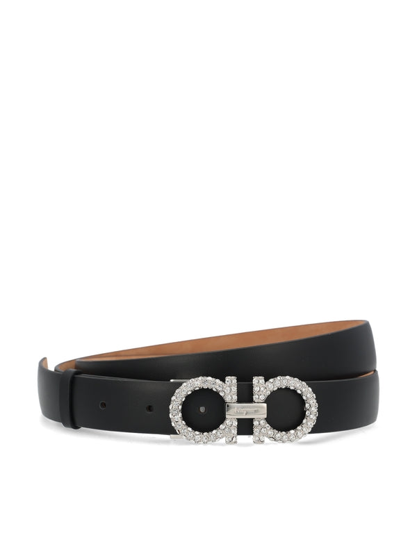 Crystal Gancini Leather Belt