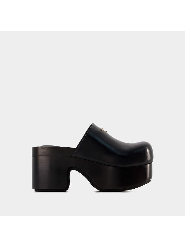 Zoe 85 Logo Leather Clog Heels