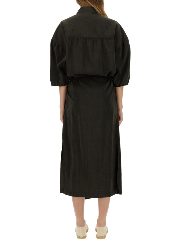 Asymmetric Drawstring Shirt Dress