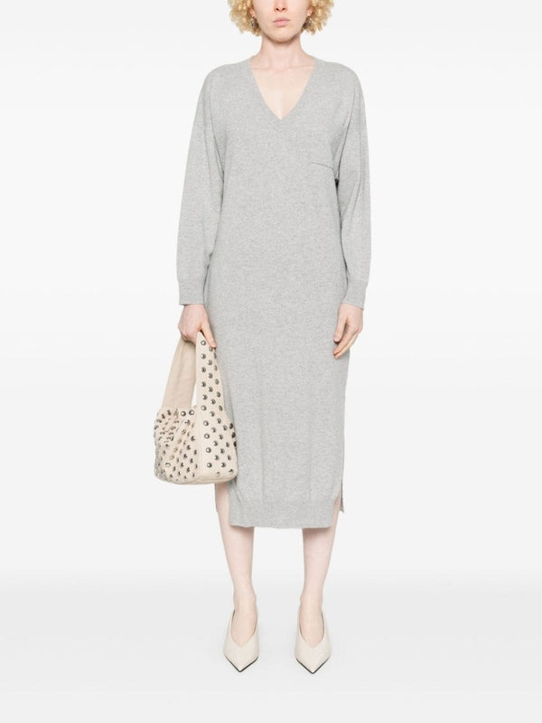 V-Neck Wool Blend Midi Dress