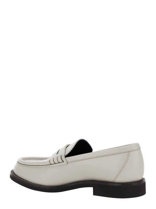 White Leather Penny Loafers