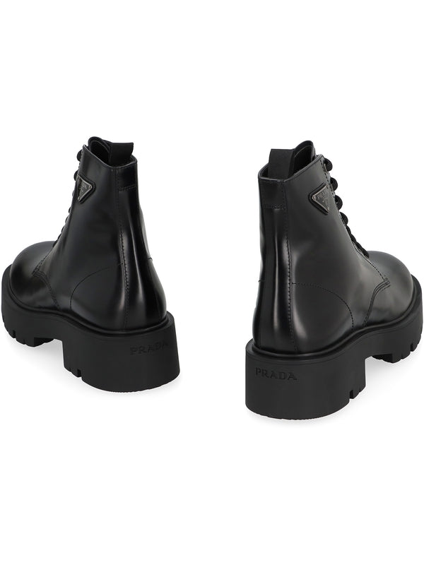 Triangular Logo Leather Laceup Boots