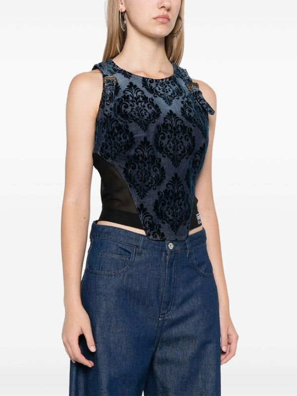 All-Over Embroidery Detail Denim Tank Top