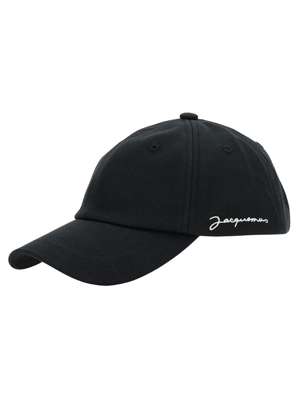 'La Casquette' Black Baseball Cap with Embroidered Logo in Cotton Man Cap