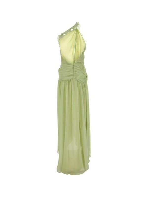 One-shoulder Ruffle Detail Silk Long Dress