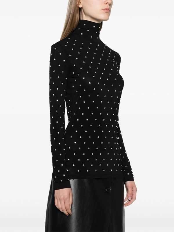 Rhinestone Detail High Neck Long Sleeve
  Top