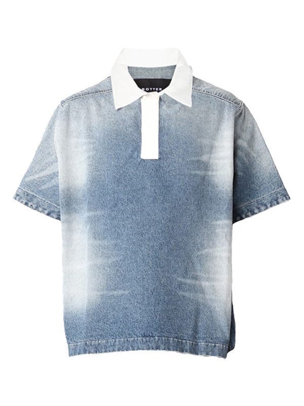Washed Denim Polo Shirt