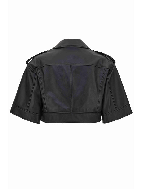 Logo Belt Crop Biker Jacket