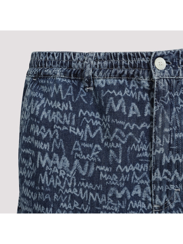 Allover Logo Denim Shorts