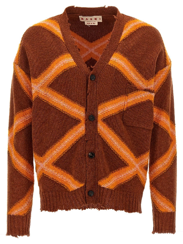 Argyle Motif Broken Wool
  Cardigan