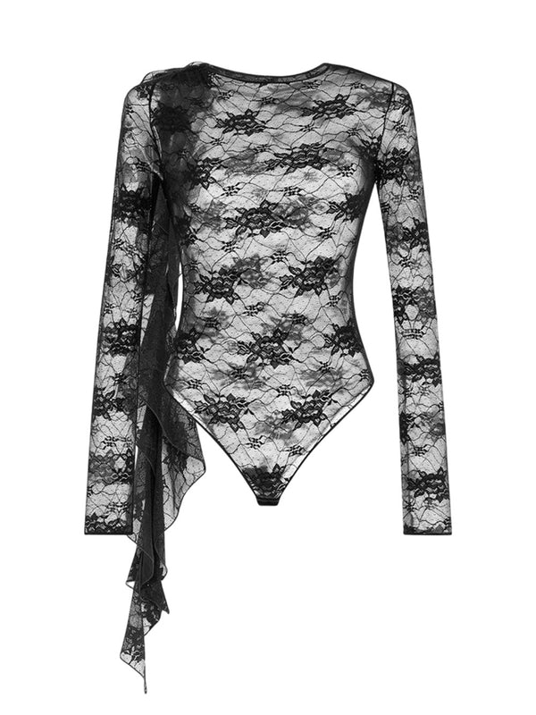Ruffle Detail Lace Bodysuit