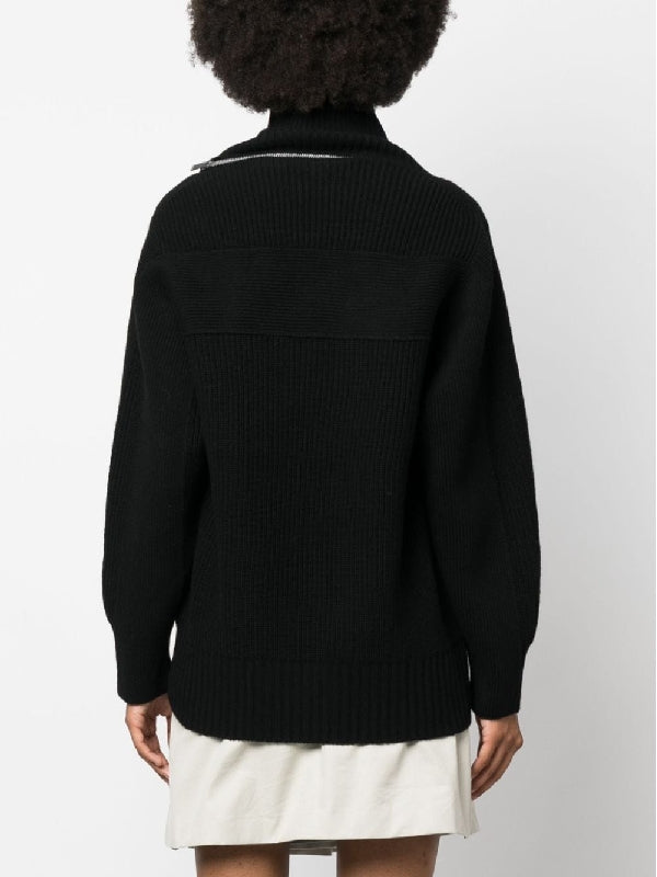 Zipper Detail High Neck Wool Knit