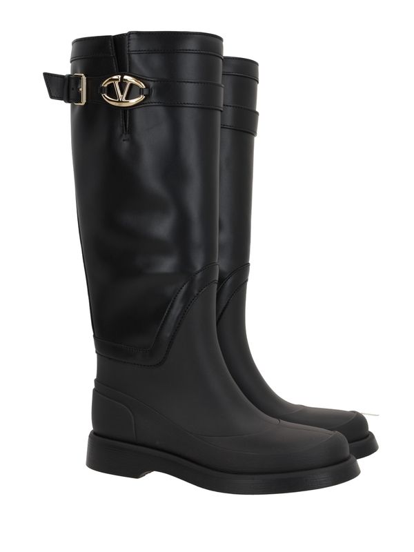 V Logo Leather High Boots