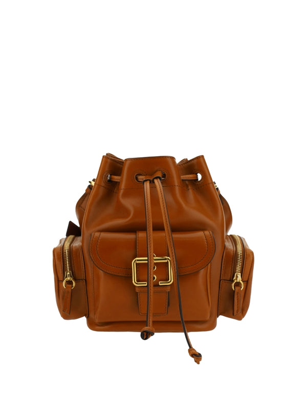 Camera Pocket Leather Bucket
  Bag