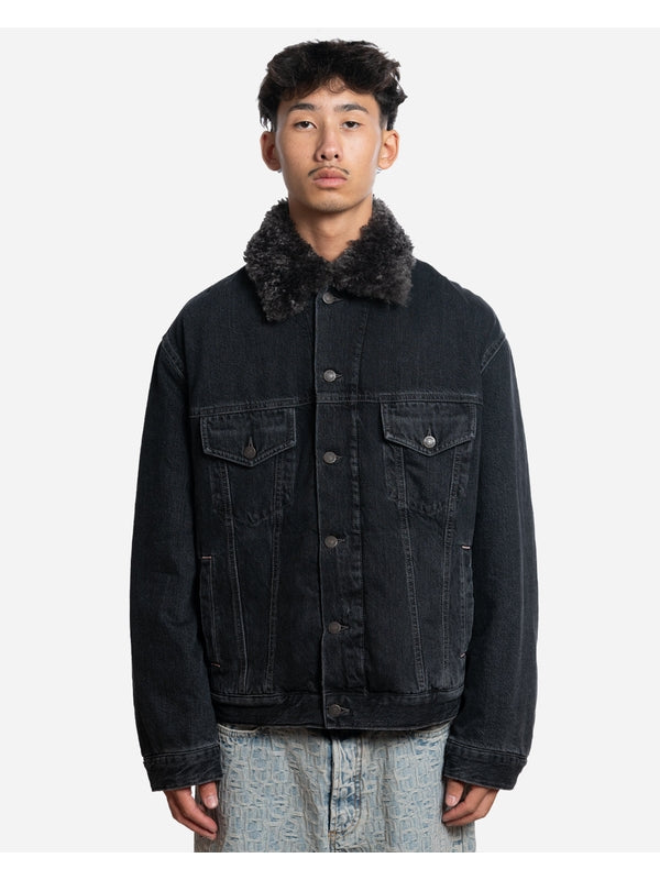 Faux Shearling Collar Denim Jacket