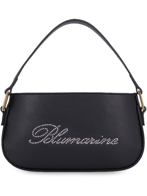 Rhinestone Logo Leather Shoulder Bag