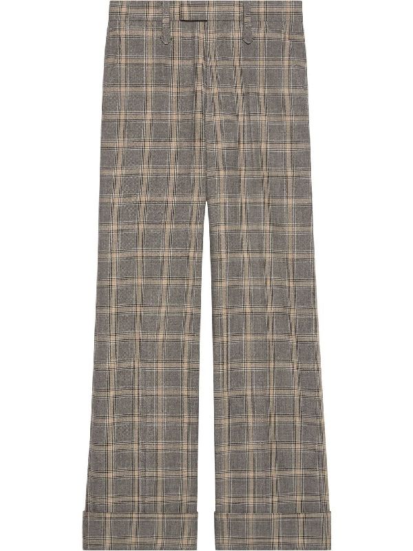 Check Crop Linen Wool Pants