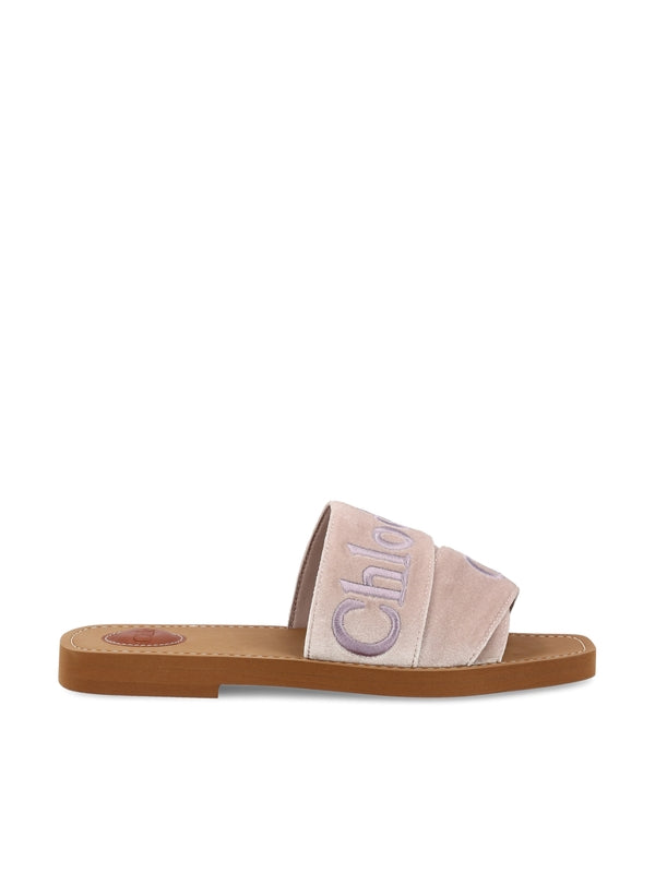 Woody Logo Velvet Sandals